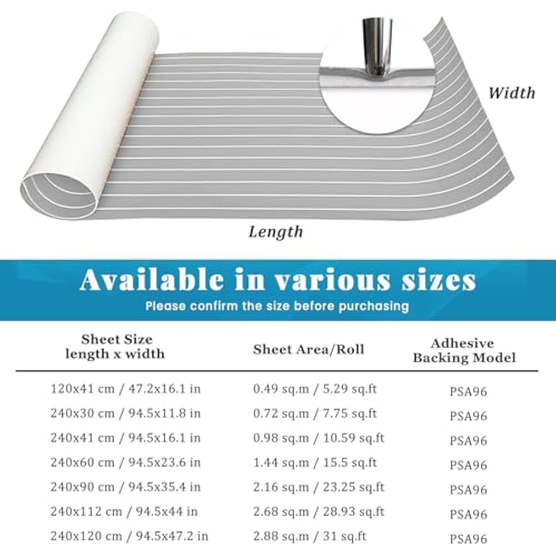KXKZREN Boat Flooring EVA Foam Decking Sheet Faux Teak Marine Carpet Non-Slip Self-Adhesive Flooring Deck Mat for Boat Pontoon Motorboat RV Yacht Kayak Cooler Tops,240x112/90/60/41cm