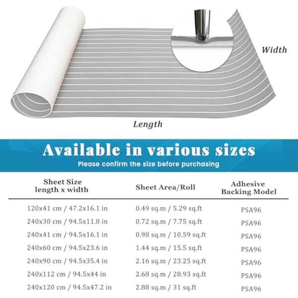 KXKZREN Boat Flooring EVA Foam Decking Sheet Faux Teak Marine Carpet Non-Slip Self-Adhesive Flooring Deck Mat for Boat Pontoon Motorboat RV Yacht Kayak Cooler Tops,240x112/90/60/41cm