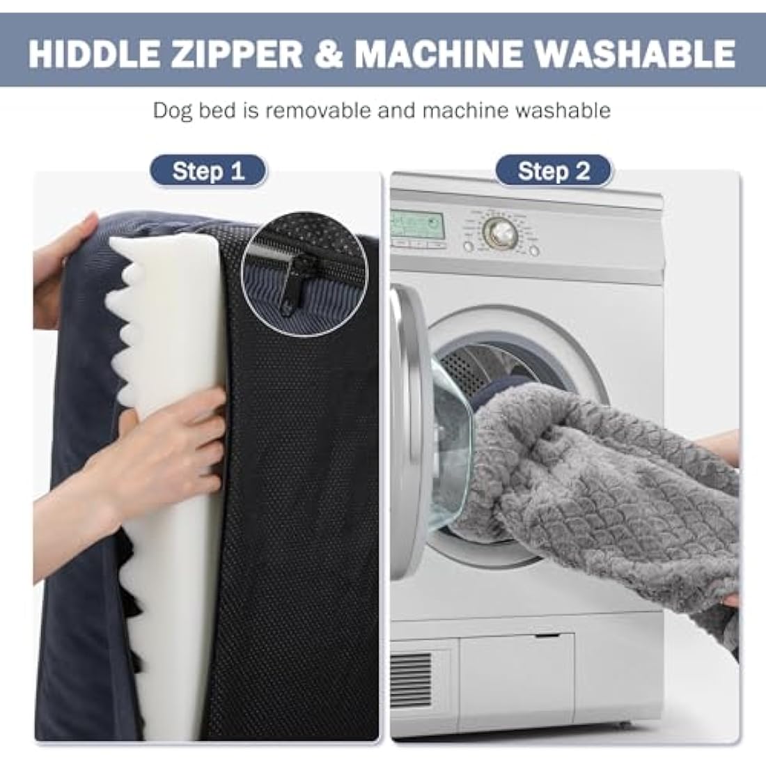 JOEJOY Large Dog Bed, Orthopedic Memory Foam Dog Beds, Washable Pet Bed, Grey, Fits up to 50lbs, Good for Doberman Pinscher, Sheltie, Border Collie, Australian Herding Dog