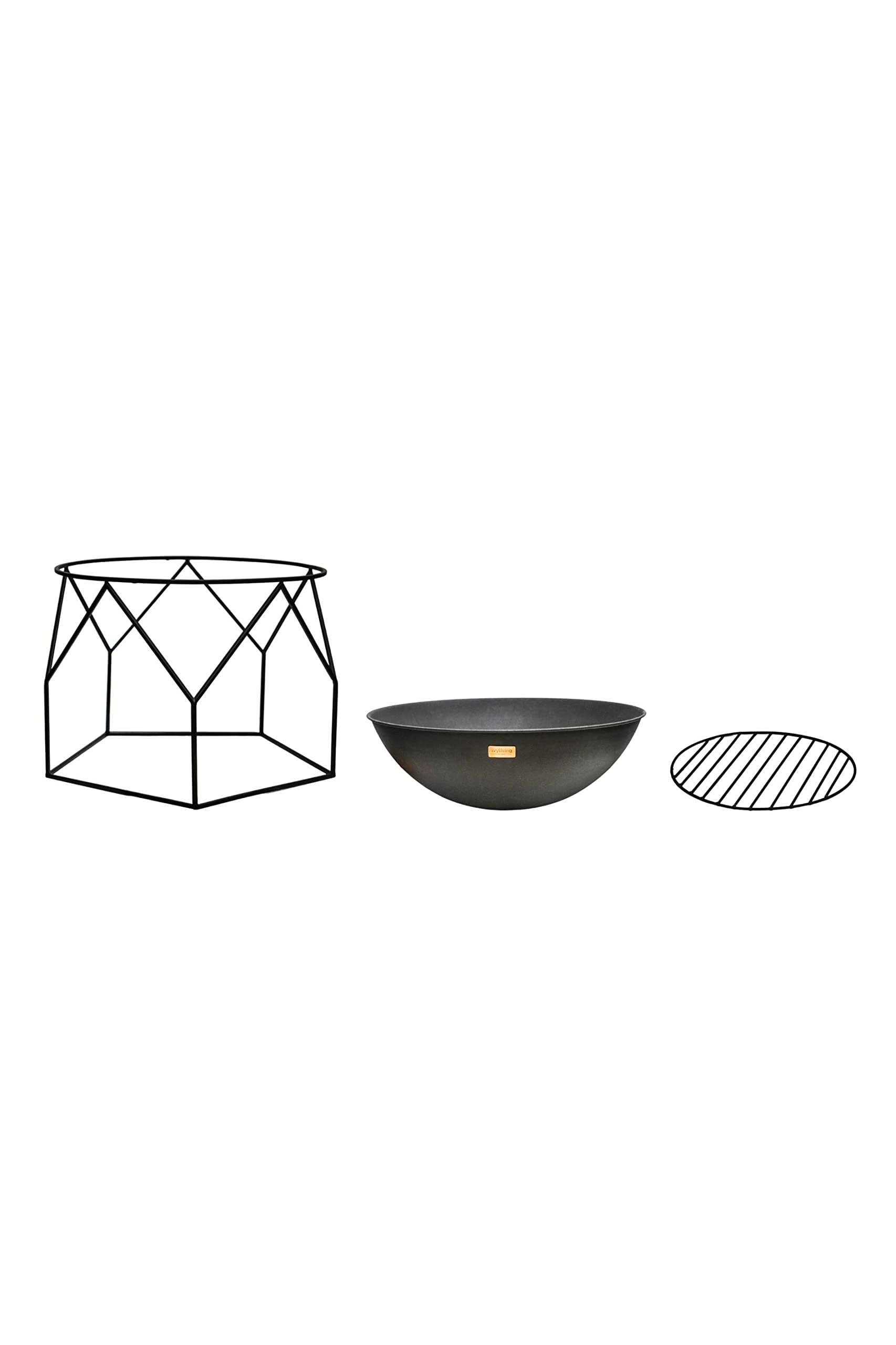 Ivyline Buckingham Firebowl with Geometric Stand in Black - UV Stable, Frost Proof & Durable - Contemporary Stylish Outdoor Firepit - H51cm x W70cm