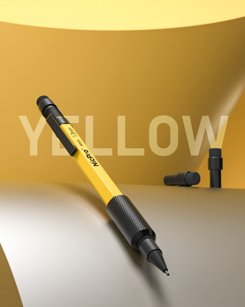 Nipro 3 PCS 1.3 mm Mechanical Pencil with Lead Refill, 3 Eraser - Weatherproof Metal Barrel, Heavy Duty Carpenter Pencil for Outdoor Marking Drafting Drawing Sketching Woodworking - with Case