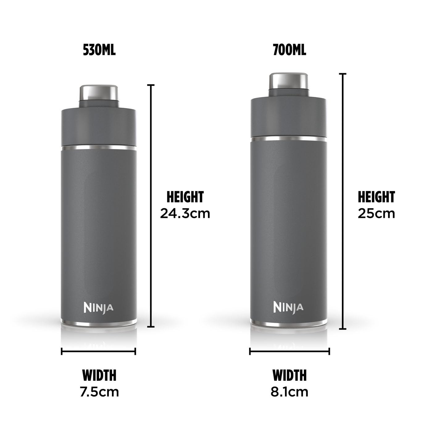Ninja Thirsti Water Bottle and Flask 709 ML With Leak-Proof Lid, Designed For Carbonated, Hot & Cold Drinks, Ideal For Travel & Sports, Triple Insulated, Stainless Steel Bottle, Black, DW2401EUUKBK