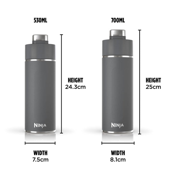 Ninja Thirsti Water Bottle and Flask 709 ML With Leak-Proof Lid, Designed For Carbonated, Hot & Cold Drinks, Ideal For Travel & Sports, Triple Insulated, Stainless Steel Bottle, Black, DW2401EUUKBK