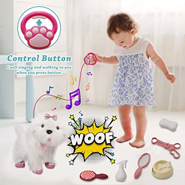 Jaydear Electronic Dog Toy for Kids, Plush Puppy Interactive Toy -Walks/Barks/Shake Tail/Talk, Stuffed Animals Cute Dog Toys Soft Gift for Christmas, Easter, Birthday, White