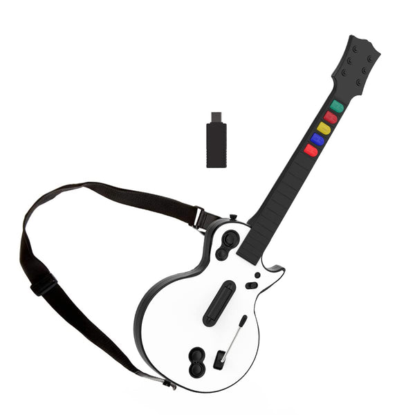NBCP Wireless Guitar Controller for PC & PS3 - Guitar Hero 3/4/5 & Rock Band 1/2 Games - With Straps & Wireless Dongle, White