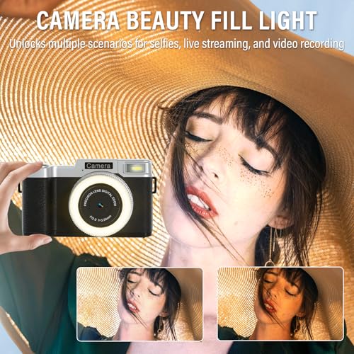 Digital Camera,4K 64MP Cameras for Photography with Beauty Light 180°flip Screen Compact Vlogging photo Camera, 18 Digital Zoom, Adjustable Flashlight