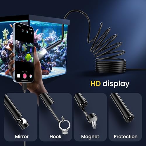 FORKODA Endoscope Inspection Camera - 1920 HD Flexible Rigid Snake Inspection Camera, 8 LED Lights Adjustable IP67 Waterproof Probe Drain Endoscope Camera for Android and iOS(16.4 ft/ 5m)