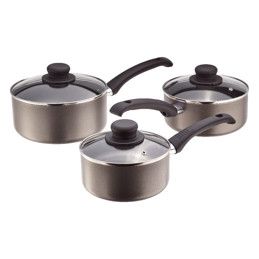 Judge Everyday Set of Pans, Non-Stick, 3-Piece Set 16cm, 18cm 20cm Saucepans with Glass Lids - 5 Year Guarantee