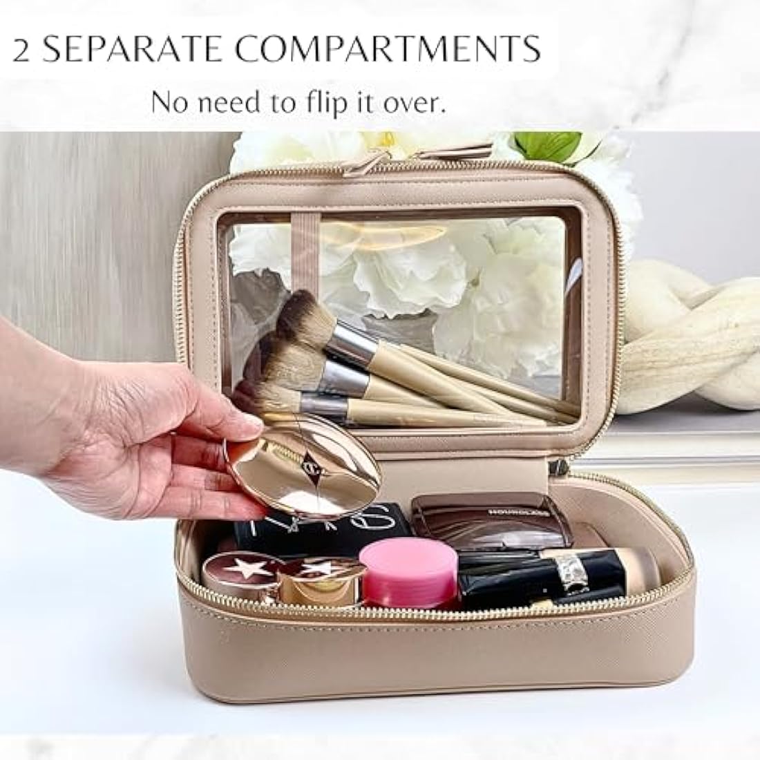 JAZD Clear Makeup Organizer - Cosmetic Bag for Women, Travel & Home - Beige