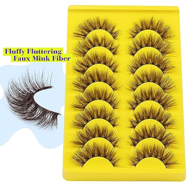 ALICE Brown Lashes False Lashes Natural Look 17mm Eyelashes Cat Eye Faux Mink Lashes with Clear Band Wispy Fake Eyelashes Lash Strips 8 Pairs