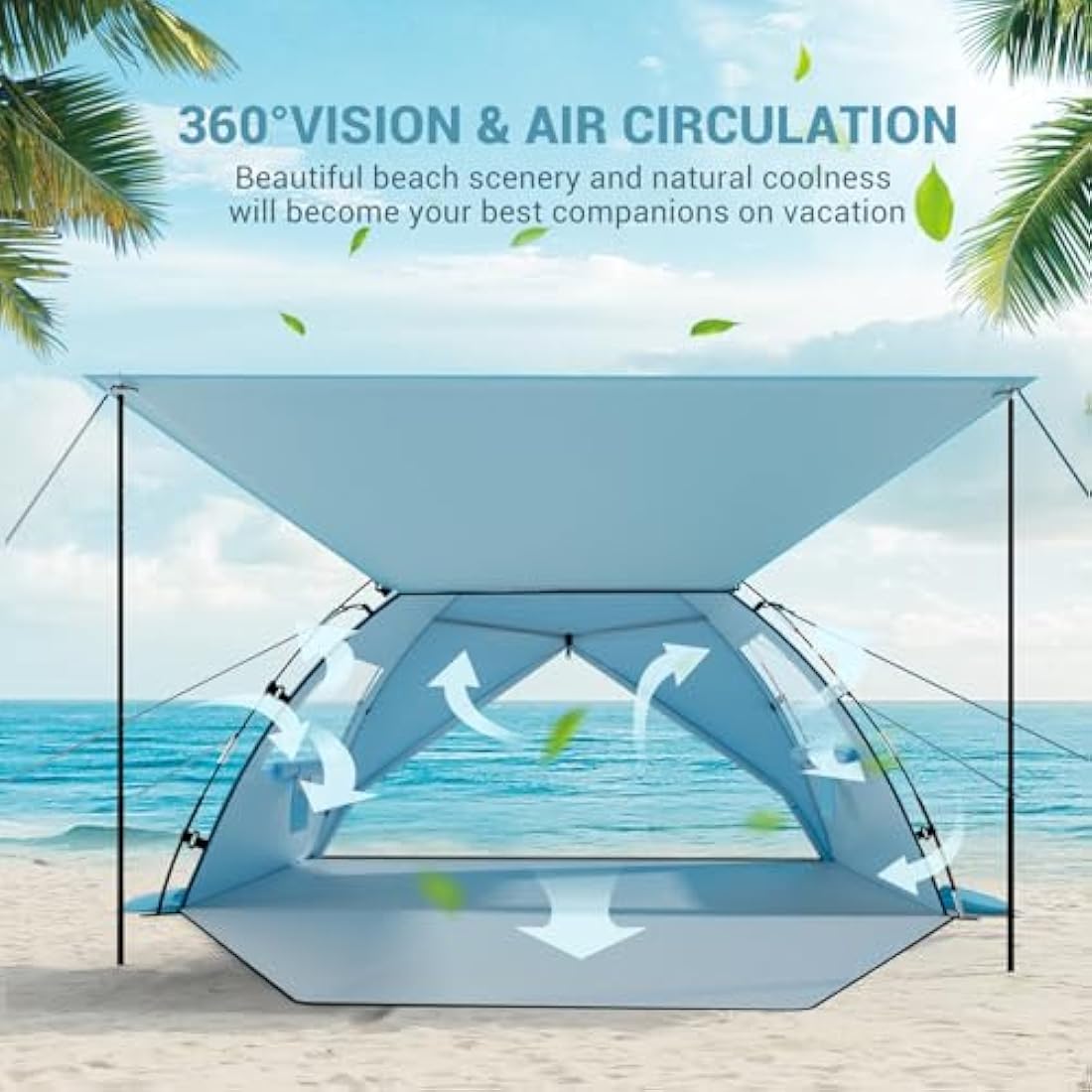 Elegear Beach Tent for 4-5 Person with Extra Large Canopy, Portable Sun Shelter Tent with UPF 50+ UV Protection, Beach Shade with Expandable Porch, Easy Setup Sun Tent for Beach, Camping, Fishing