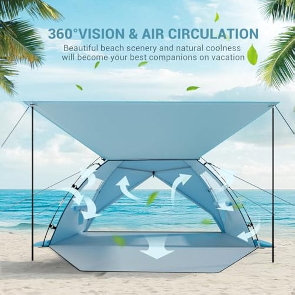 Elegear Beach Tent for 4-5 Person with Extra Large Canopy, Portable Sun Shelter Tent with UPF 50+ UV Protection, Beach Shade with Expandable Porch, Easy Setup Sun Tent for Beach, Camping, Fishing