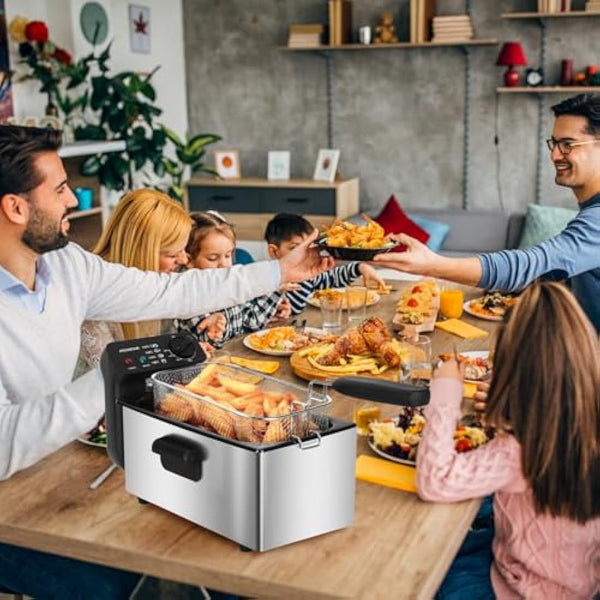 Aigostar Deep Fat Fryer 2200W, 3 Litre Deep Fryer Easy Clean, with Viewing Window, Stainless Steel, Temperature Control, Removable Oil Basket, Silver - Ushas 30JPN
