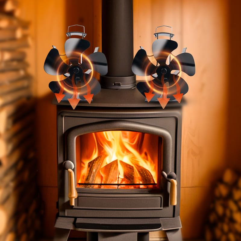 Tomersun 4 Blades Stove Fan Heat Powered Wood/Log Burner Fan Eco Friendly Heat Circulation for Wood/Log Burner/Fireplace