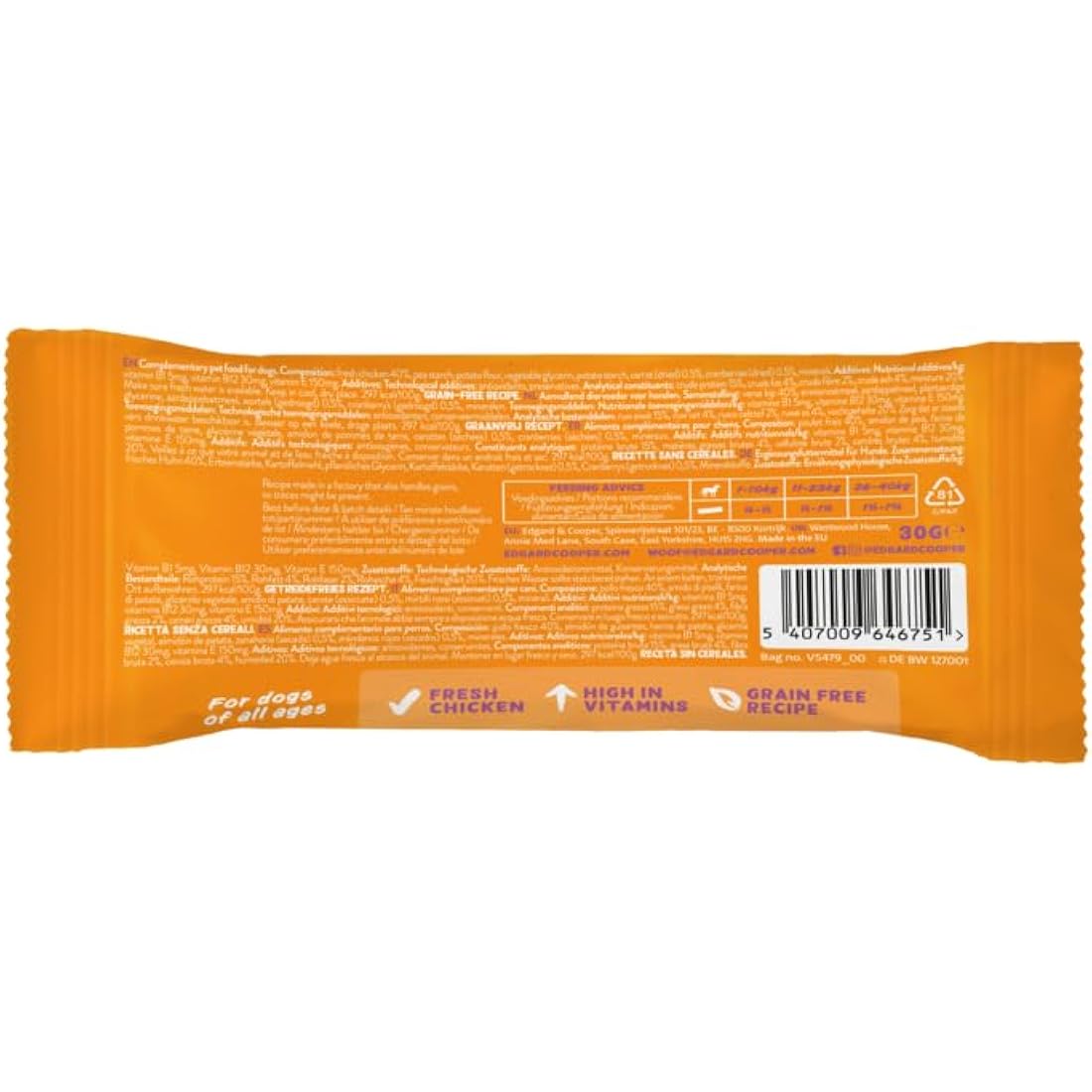 Edgard Cooper Natural Dog Treats - Chicken Keep It Up Bar (24 x 30g bar), Grain Free, High in Protein & fresh meat, full of essential amino acids for healthy insides