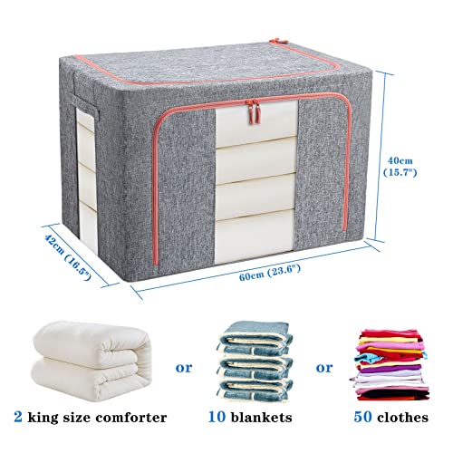 FUSACONY Closet Organizers and Storage, Foldable Oxford Cloth Steel Frame Box,2 Pack,Clear Window & Carry Handles, Waterproof, can Hold Large-capacity