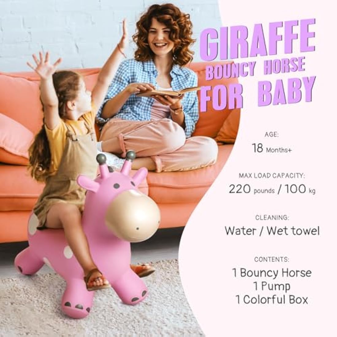 Animal Hopper for Kids, Toddler Ride-on Giraffe, Bouncy Horse Hopper, Jumping Horse, Hopping Toys Gift for Boys Girls,Inflatable Hopper Bouncy