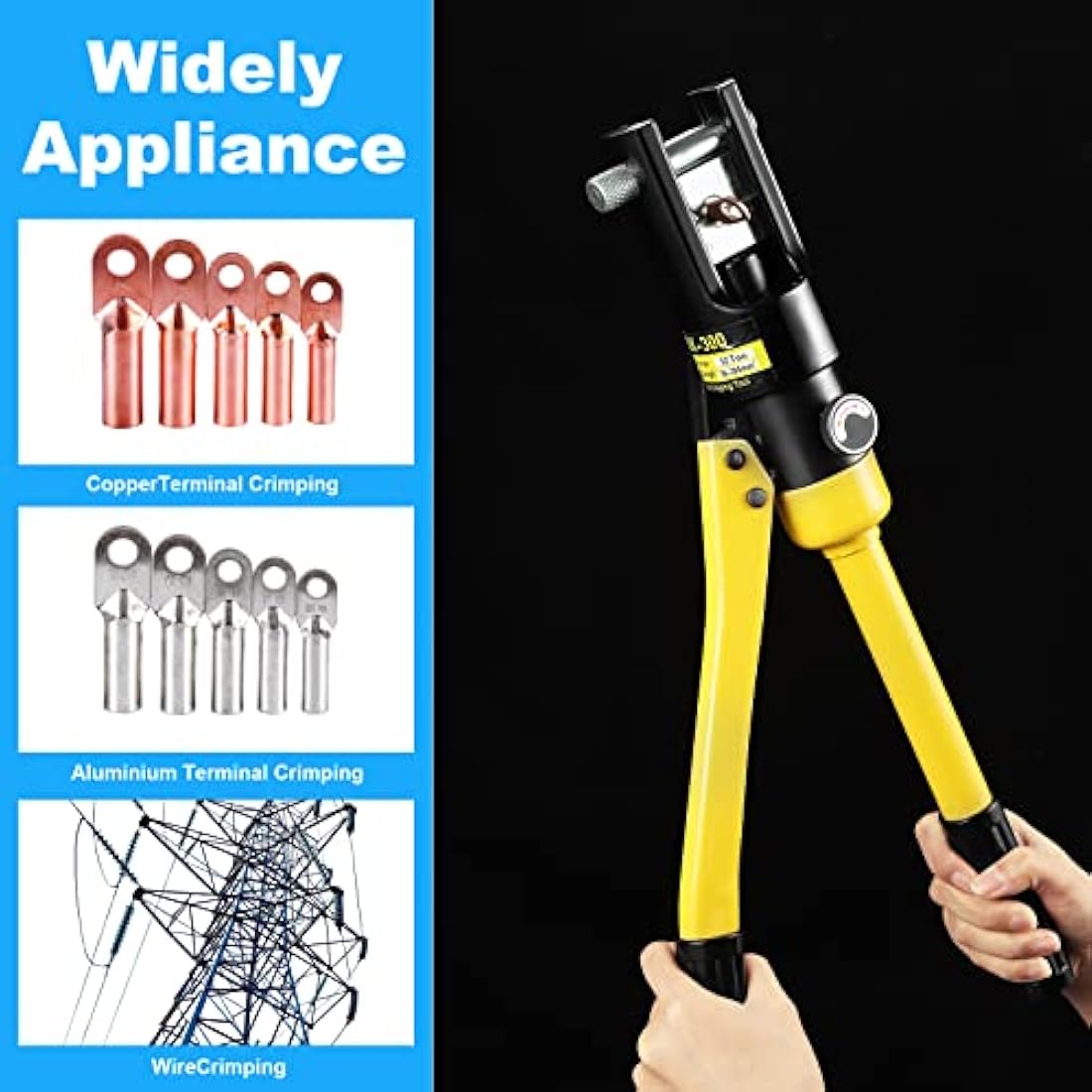 HSEAMALL 16Tons Hydraulic Crimping Tool 13 Dies, Electric Battery Cable Wire Lug Terminal Hydraulic Crimper 8-300mm²