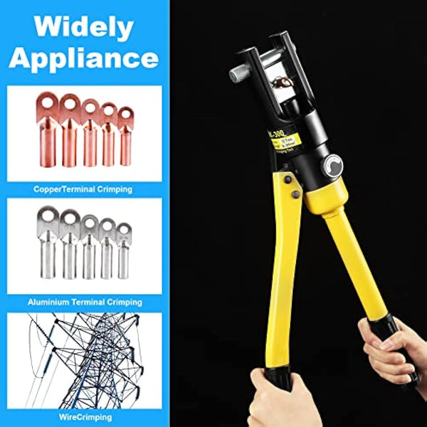 HSEAMALL 16Tons Hydraulic Crimping Tool 13 Dies, Electric Battery Cable Wire Lug Terminal Hydraulic Crimper 8-300mm²
