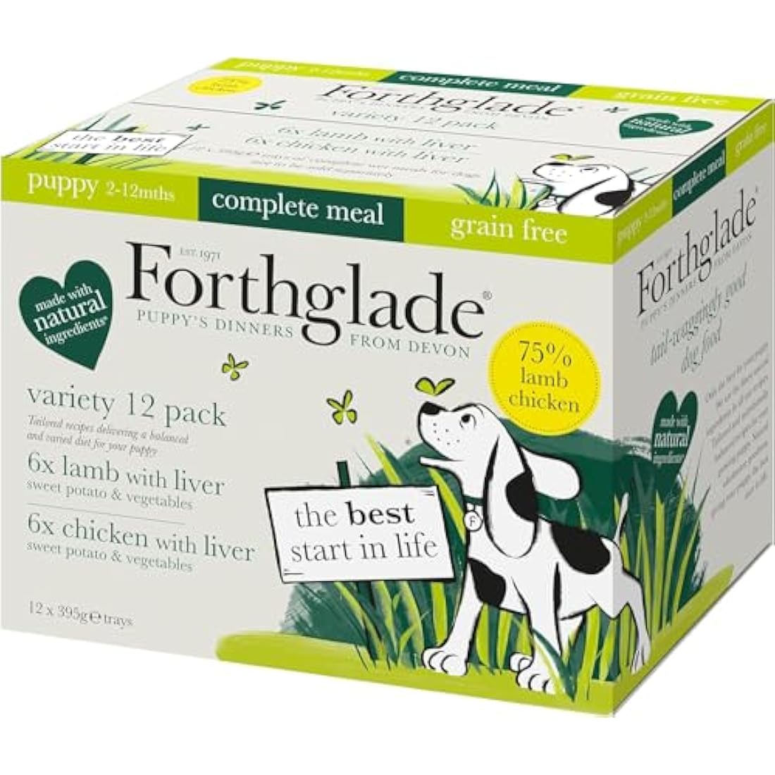 Forthglade Wet Puppy Food Variety Pack (12 x 395g Trays) - Grain Free & Hypoallergenic Dog Food, Lamb with Liver and Chicken with Liver, Complete Meals for Puppies 2-12 Months