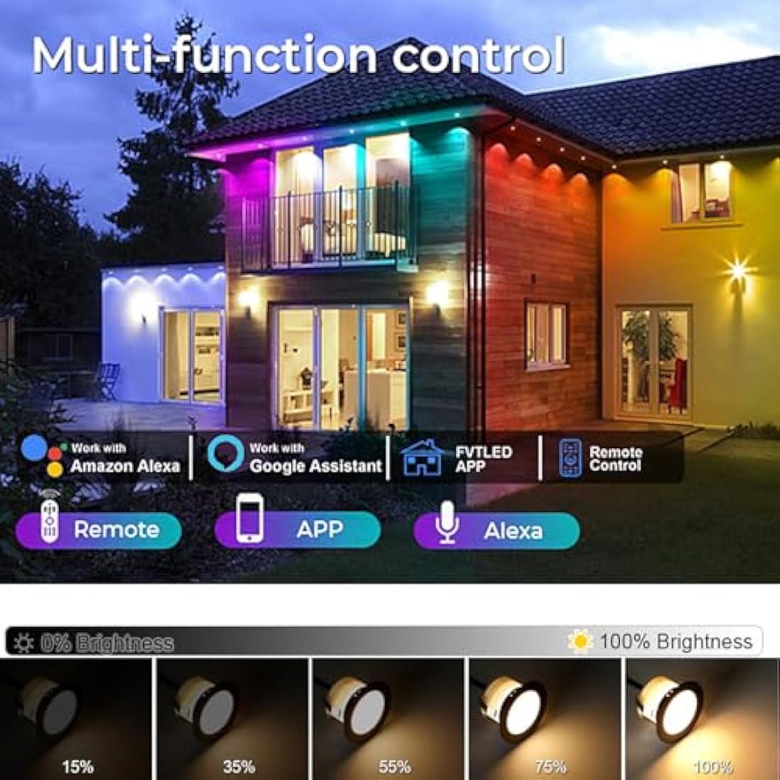 WiFi LED Decking Lights RGBW,Decking Patio Lighting Ø31MM 12V 0.6W IP67 Waterproof Smart Led Plinth Light Multicolor Chasing Effect Timer Recessed Deck Lights for Terrace Pathway Floor Decor-20 Pack