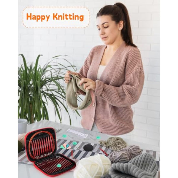 Aeelike Circular Knitting Needles, Interchangeable Circular Knitting Needles Set with Case & Accessories, 13 Pairs of Round Knitting Needles 3mm-10mm, Circular Knitting Kit for Beginners Adults