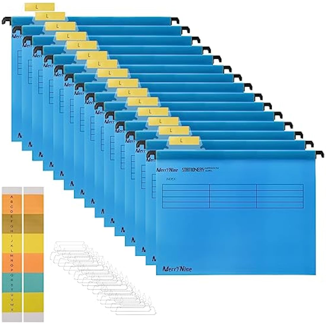 Suspension Files, MerryNine 15PCS Polypropylene Filing Cabinet Suspension Files with Tabs and Card Inserts for School Home Work Office Organization **Check Size Before Ordering ** (Bule, Foolscap)
