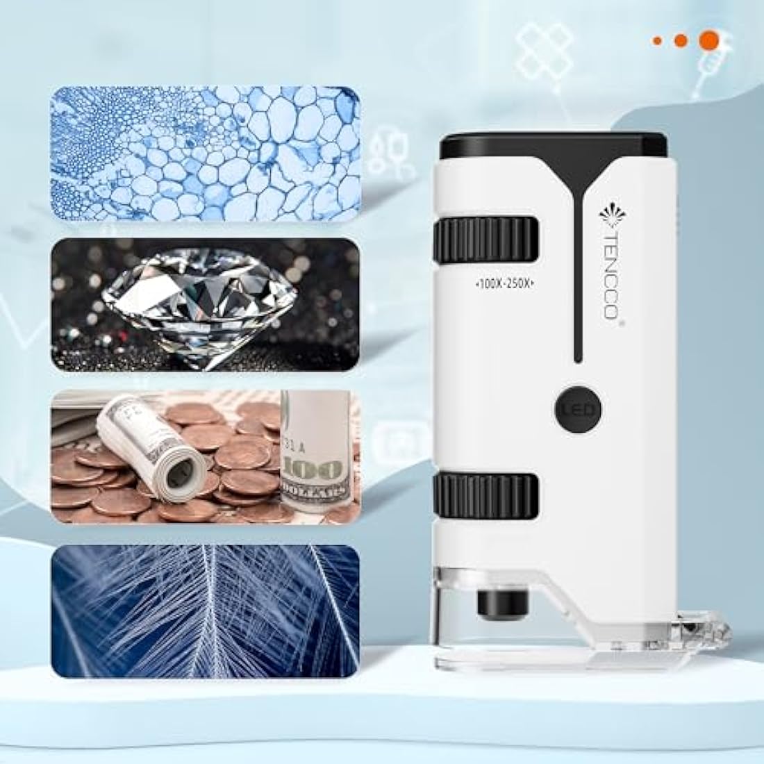 100x-250x Mini Pocket Microscope for Kids Adults, Protable Handheld Microscope, Miniscope Portable for Kids Adults Science Lab Education,White