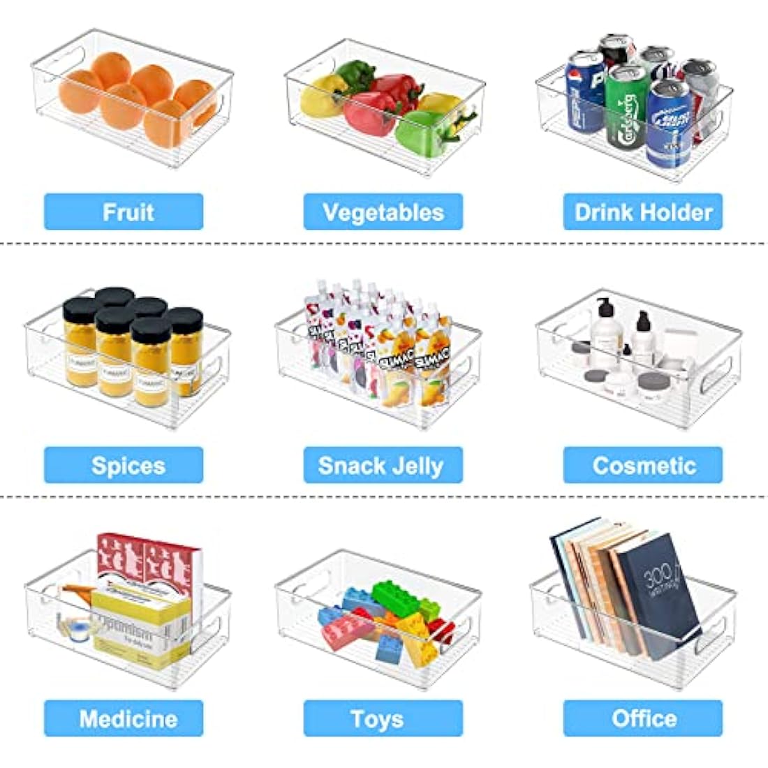 Changshengda Fridge Storage Organisers - 9 Pack (3 Size) Organisers for Pantry, Freezer, Cabinet, Drawer