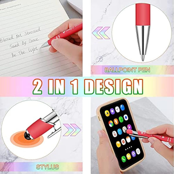 KAHEIGN 20Pcs Inspirational Ballpoint Pens, 14CM Motivational Quotes Pen Screen Touch Metal Pen Black Ink Stylus Pens for Women Men Bosses Office Desk Supplies (10 Positive Style)