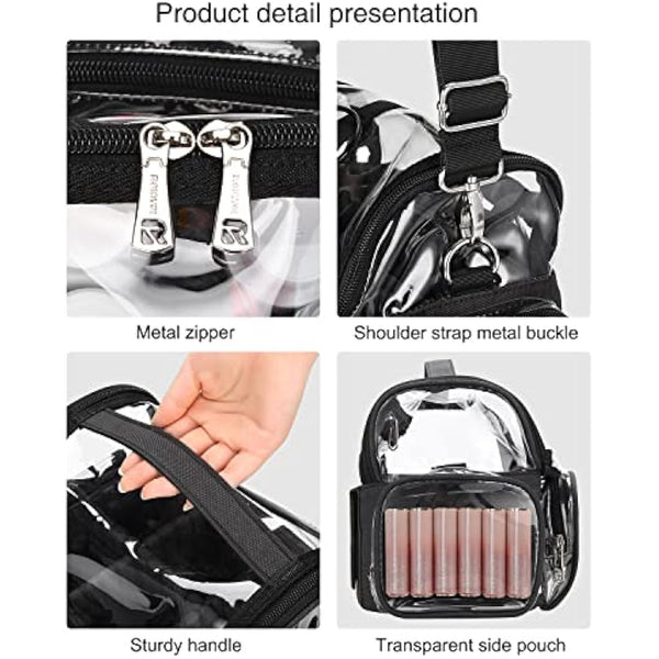 Relavel Makeup Brush Case, Large Makeup Brush Holder Professional Makeup Artist Travel Case Clear Waterproof Cosmetic Organizer Bag, Full Open Easy to Access, with Adjustable Strap and Dividers