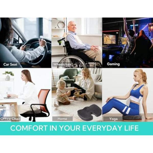 foverhom Gel Seat Cushion for Long Sitting,Office Chair Cushion for Tailbone Pain Relief,Non Slip Orthopedic 50 Density Slow Rebound Memory Foam Car Seat Cushion with Handle and Concealed Zipper