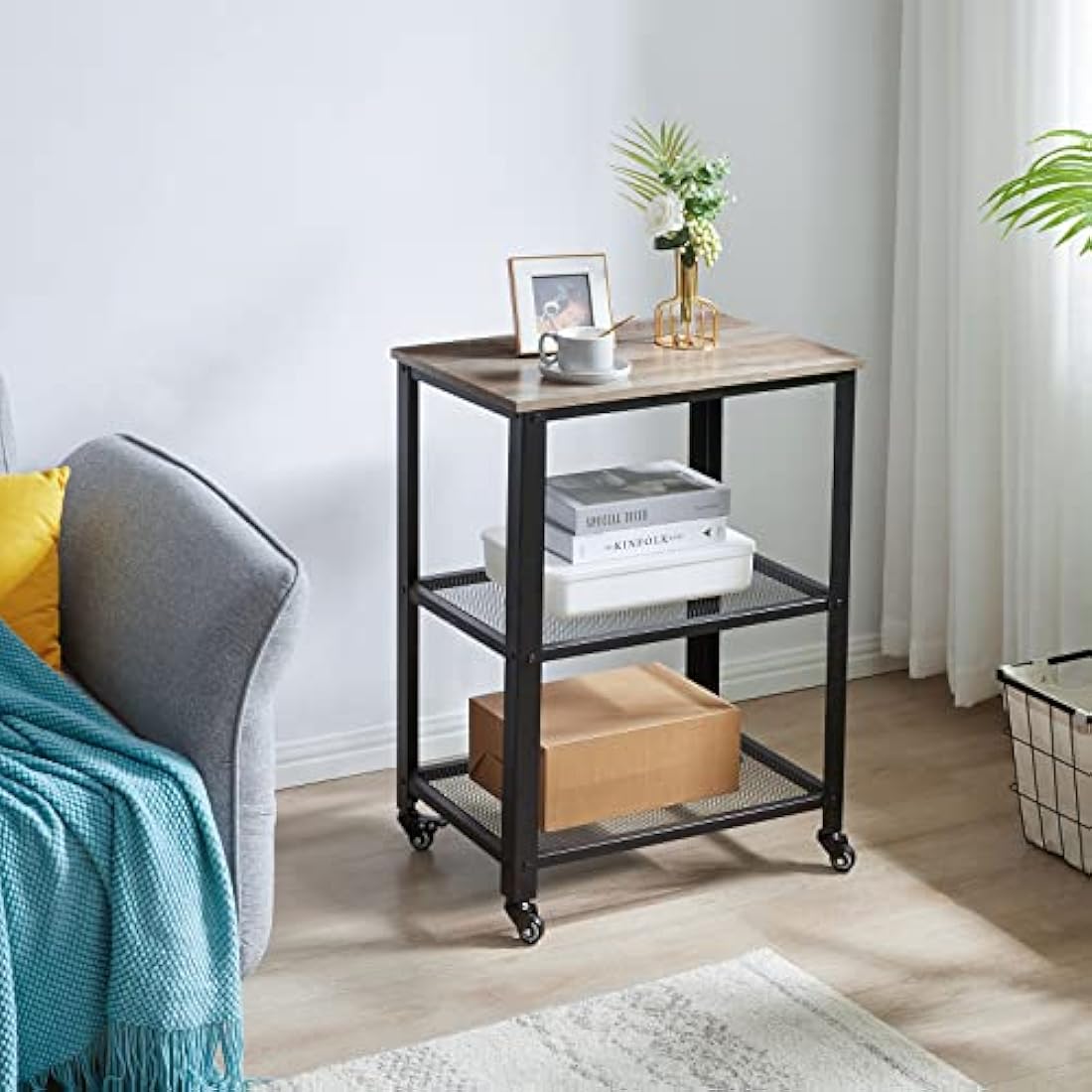 IBUYKE Serving Cart Trolley 60x40x81cm, Industrial Kitchen 3 Levels Shelves, Rolling Utility Cart with 4 Wheels, Heavy Duty Storage Organiser for Kitchen living room TMJ011Y