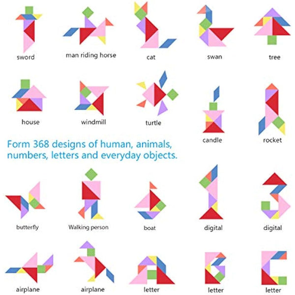 Coogam Travel Tangram Puzzle with 3 Set of Magnetic Tangram - Road Trip Tangoes Jigsaw Shapes Dissection Games with Solution - IQ Book Educational Toy Brain Teaser Gift for Kid Adult Challenge