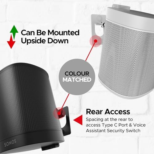 2 x One Wall Mount Bracket, Black, Twin Pack, Tilt & Swivel, Compatible with Sonos ONE, Gen 2, ONESL & Play:1