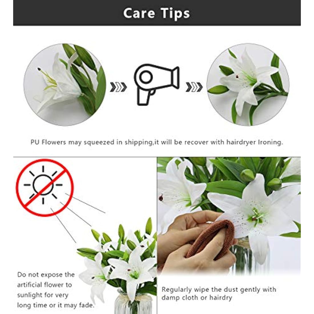 Olrla White Artificial Lily Flowers 6 pcs, Easter Lily, Waterproof Fake Flowers for Graveside Wedding Party Bathroom Garden Decor