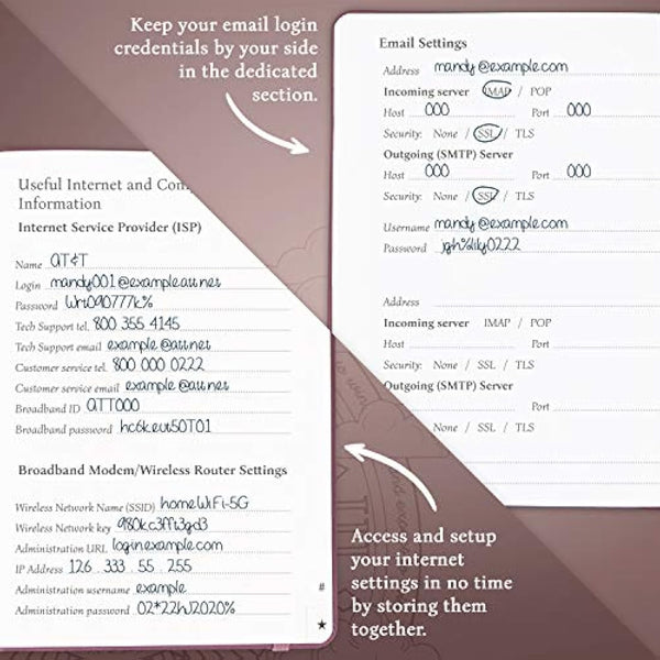 Legend Planner Password Book with Alphabetical tabs. Internet Address Keeper Logbook. Journal for Website Logins, Medium 13x19.5cm (Rose Gold)