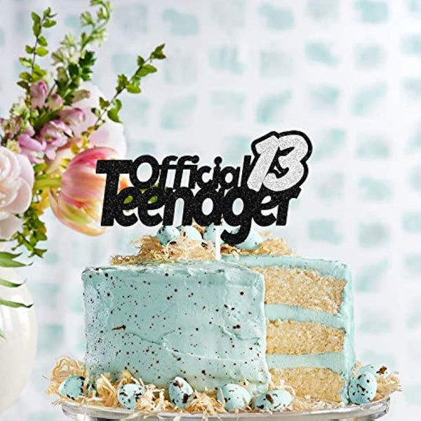 13 Official Teenager Black Silver Glitter Birthday Cake Topper 13th Birthday Party Decorations Supplies for Teens