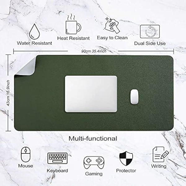 Desk Pad Large, Desk Mat, Extended Mouse Mat, Mouse Pad XXL, Desk Blotter, DOBAOJIA Laptop Pad Writing Pad for Office/Home, Dual-Side Use PU Leather Waterproof 35.4" X 16.9" (Dark Green/Gray)