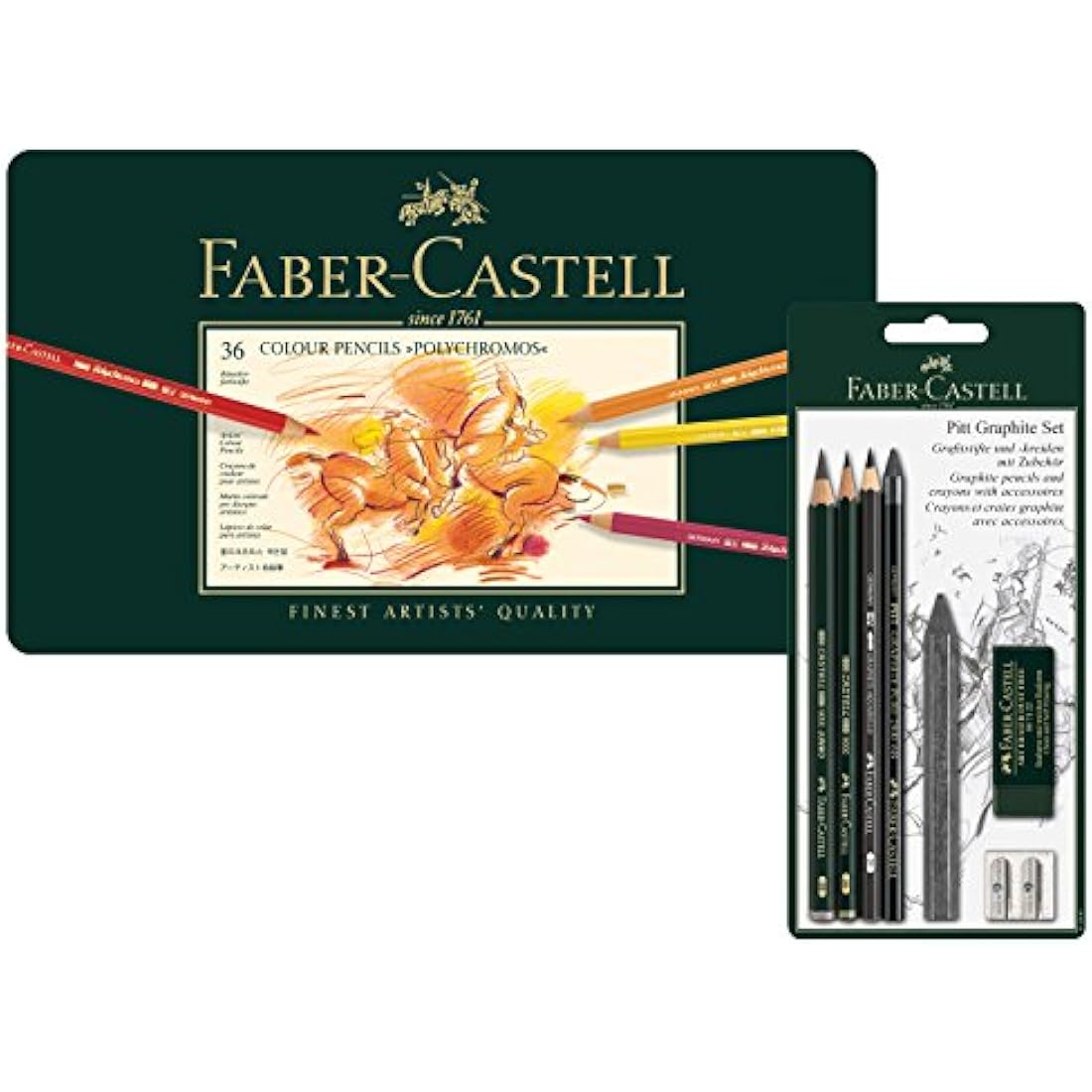 Faber-Castell Polychromos 110095 Colouring Pencils in Metal Case and Pitt Graphite Set of 36