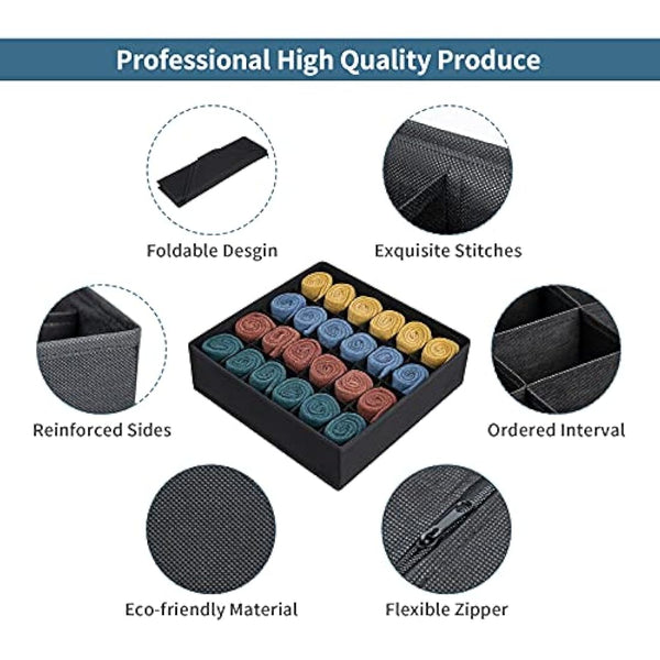 Joyoldelf Drawer Organisers Dividers 2 Packs Wardrobe Organiser, 24 Cell Collapsible Closet Cabinet Organizer Underwear Storage Boxes for Storing Socks, Bra, Handkerchiefs (Black)