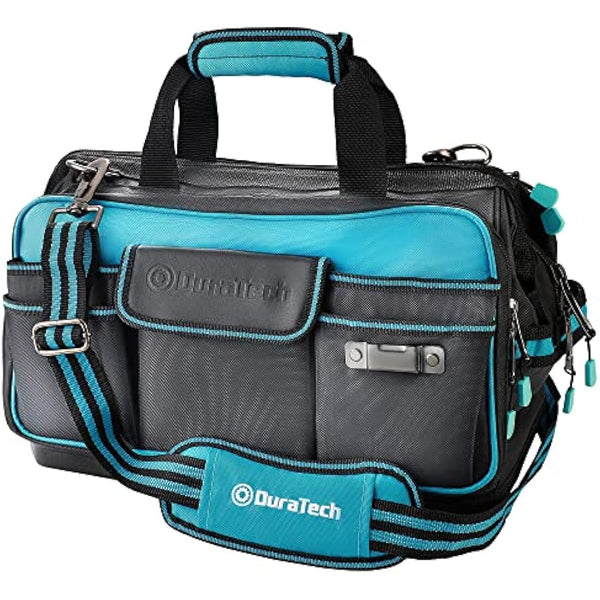 DURATECH Tool Bag 17-inch, 32 Pockets Large Tool Bag, Hard Base Wide Open Mouth Storage Bag, 840D Heavy Duty Tool Bags with Adjustable Shoulder Strap, Suitable for Household and Maintenance Personnel