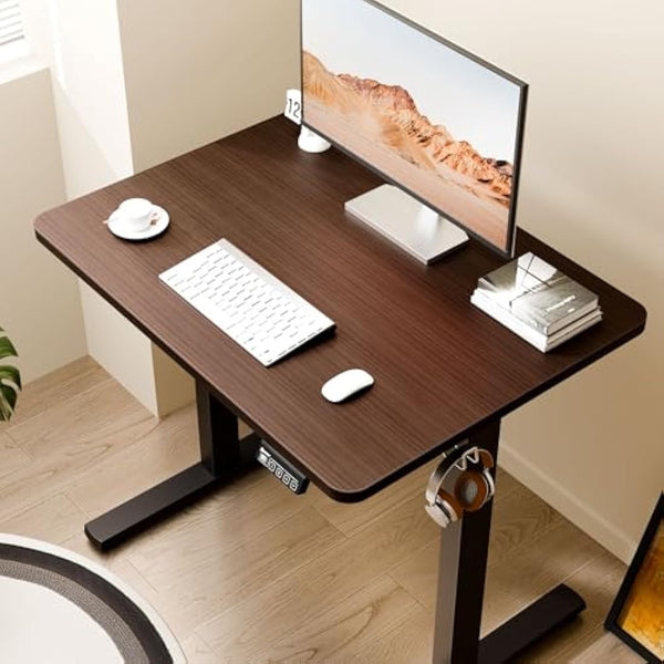 ERGOMAKER Electric Standing Desk Height Adjustable Desk 80x60cm (31.5"x23.6"), Sit Stand table with Splicing Top for Home Office (Black Frame + Black Walnut Desktop)