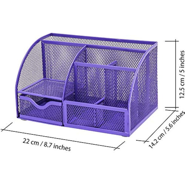 EXERZ Desk Organiser/Mesh Desk Tidy Caddy/Pencil Holder Multifunctional with 7 Compartments - Purple