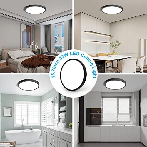 inShareplus 15.7inch LED Flush Mount Ceiling Light, 32W Black Daylight White 5000K Super Bright, Thin Flat Modern Ceiling Lights Fixture, Super Bright Ceiling Lamp for Bedroom, Living Room, Office