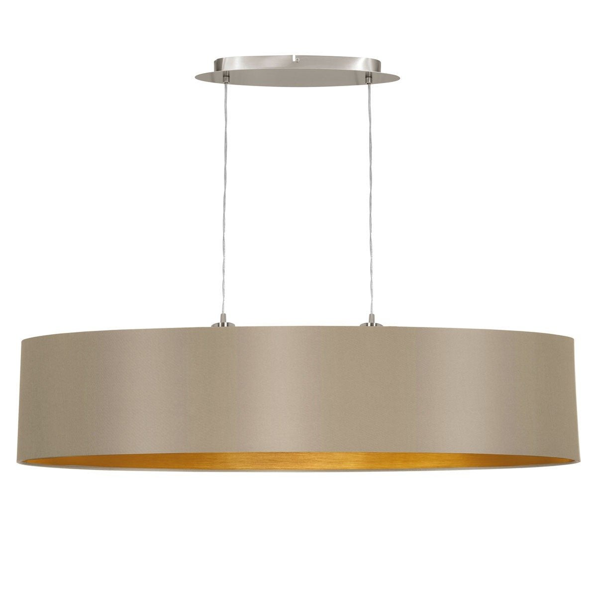 EGLO Maserlo 2-Flame Pendant Lamp, Matt Nickel Steel, Taupe and Gold Fabric Ceiling Light, Dining and Living Room Oval Hanging Lighting, E27 Socket, L
