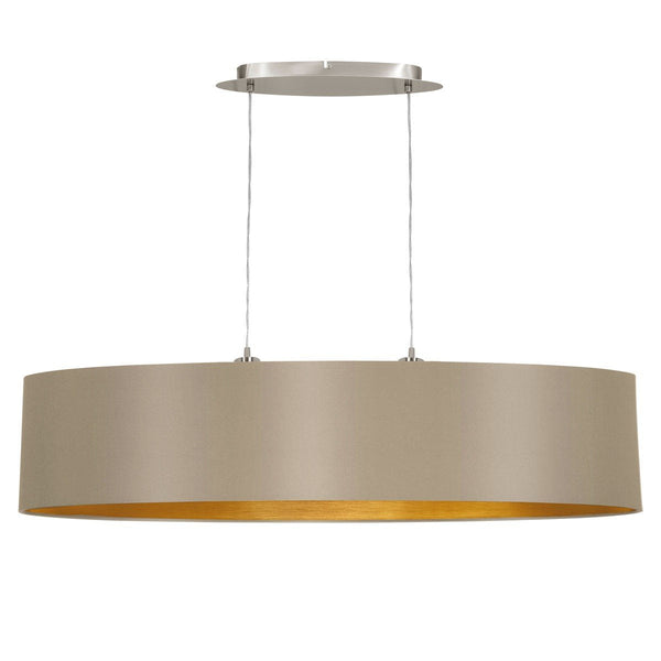 EGLO Maserlo 2-Flame Pendant Lamp, Matt Nickel Steel, Taupe and Gold Fabric Ceiling Light, Dining and Living Room Oval Hanging Lighting, E27 Socket, L