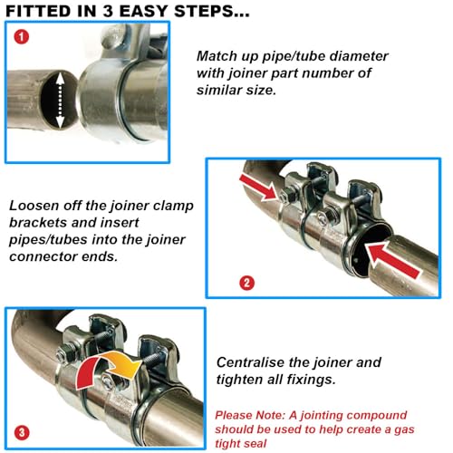 BITS4REASONS E-TECH EC015.5 New Model Heavy Duty Adjustable Exhaust Pipe Joiner/Connector 63-66MM, 125MM Long