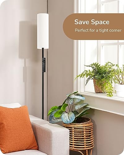 EDISHINE Floor Lamp, Standing Lamp with Wrinkled Linen Lampshade, Floor Lamps for Living Room, Bedroom, 165cm, E27 Socket(9W LED Dimmable Bulb Included), Magnetic Remote Control, Black