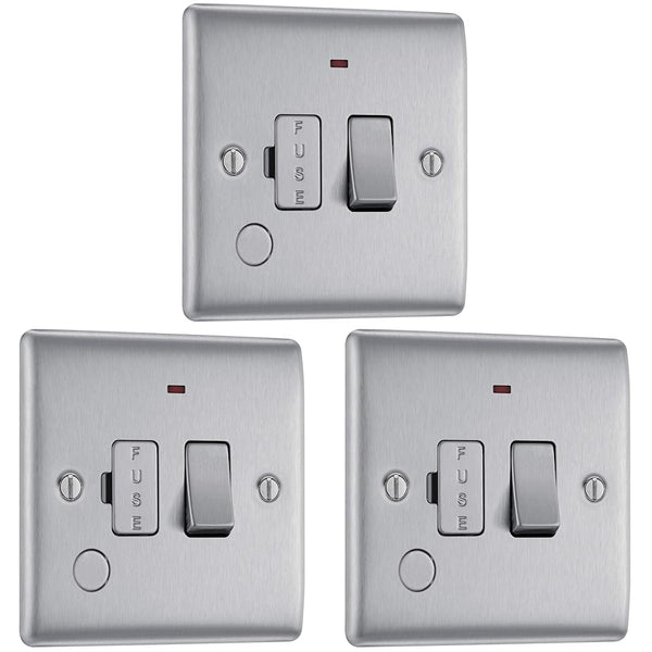 BG Electrical Cooker Switch with Socket and LED, Cooker Control Unit, Control Socket, Double Pole, Raised Profile, Round Edges, Nexus Metal, Brushed Steel, Grey Inserts, 45A, NBS70G